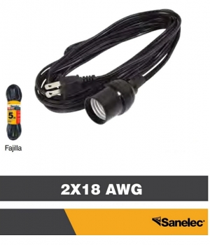 SANELEC EXTENSION DOMESTICA CON PORTALAMPARA 5M NEGRA 2 X 18 2287